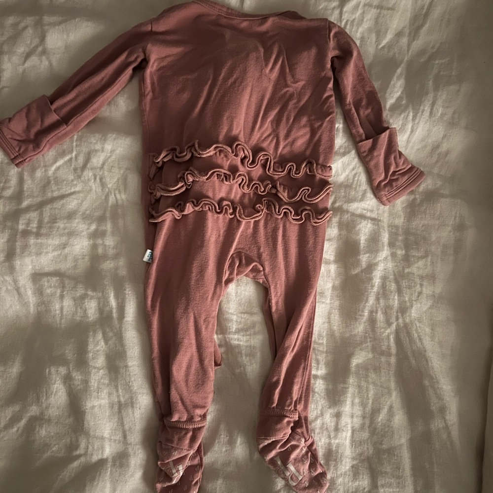 Posh peanut footie ruffled zippered one piece